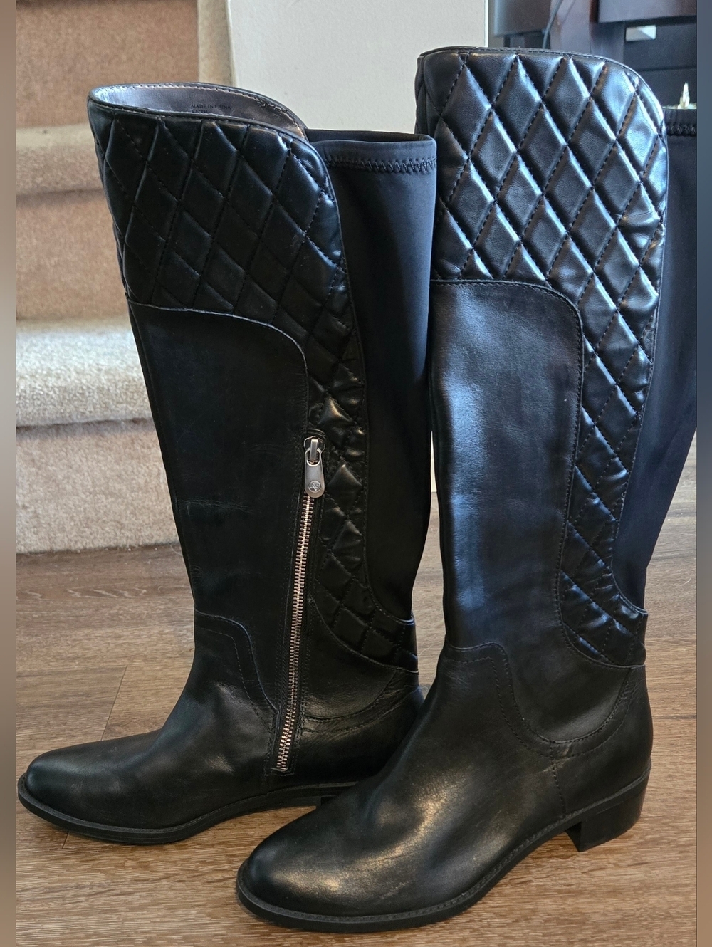 Adrienne Vittadini Black Quilted Tall Riding Boots- Size 7